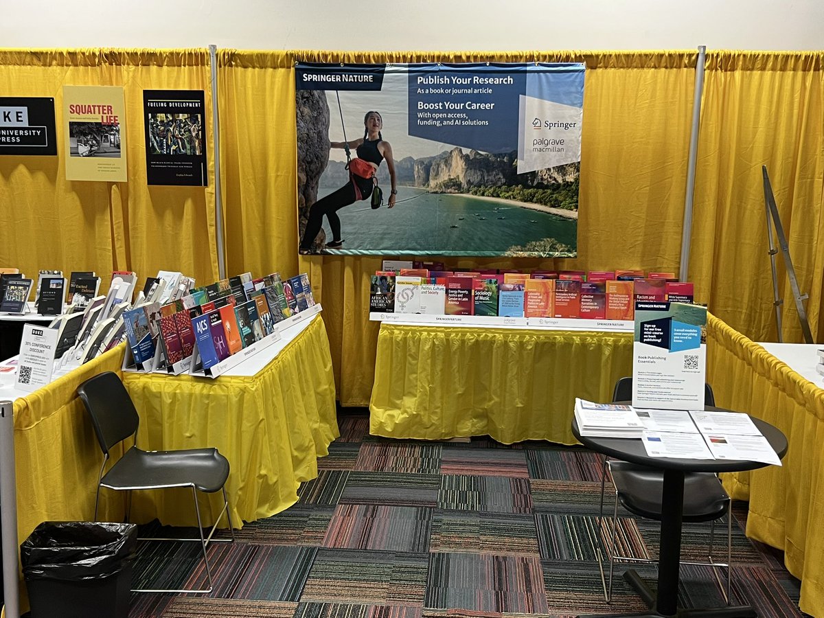 Exhibit hall opens today at noon! Come check out our newest in books, journals, and reference titles.

Ignore the rock climber, we didn’t design the banner 🤷‍♀️ 

#ASA2025