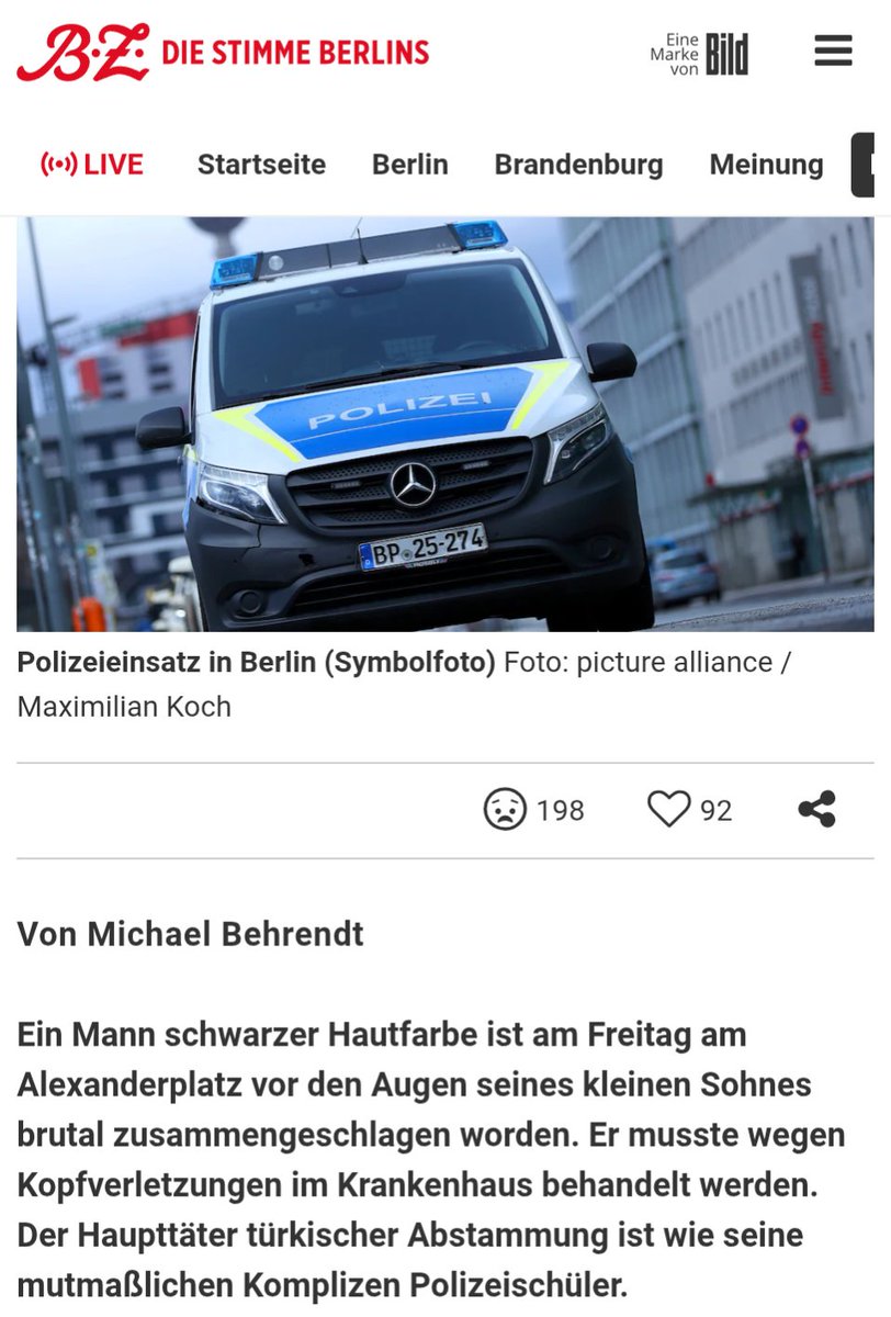 Viele Menschen auf X werden sich fragen, warum sie hier so wenig über den rassistischen Angriff eines Berliner Polizeischülers auf einen Afrikaner hören. Ist ja eigentlich ne riesen Geschichte. Erst N-Wort, dann vor den Augen des Sohnes zusammengeschlagen. Das wäre ja eigentlich