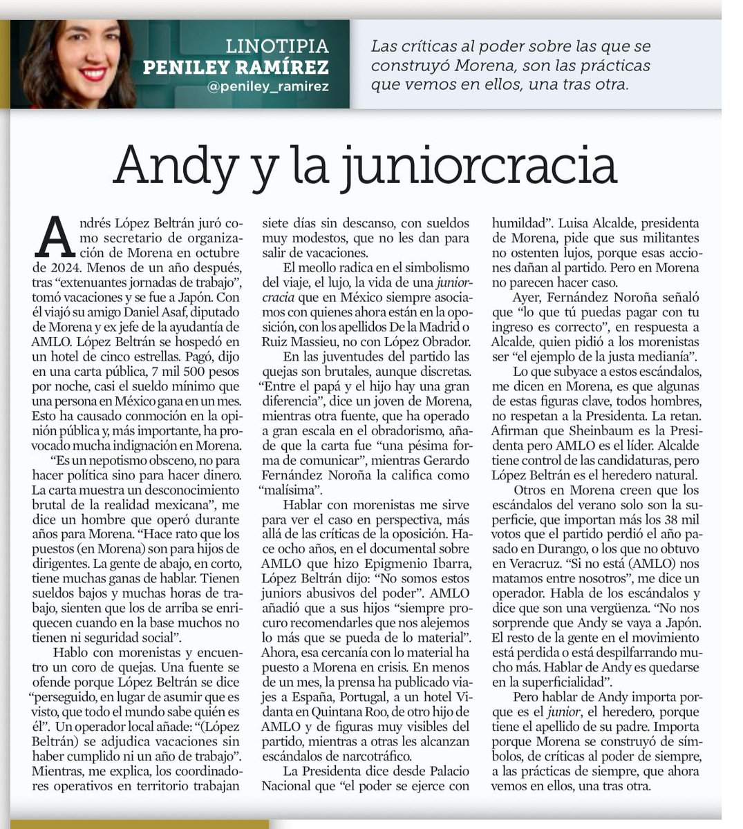 "Si no está AMLO nos matamos entre nosotros... No nos sorprende que Andy se vaya a Japón. El resto de la gente en el movimiento está perdida o despilfarrando mucho más.."

Brutal radiografía interna de un cáncer que ya parece haber hecho metástasis en la 4T

Por <a href="/peniley_ramirez/">Peniley Ramírez</a>