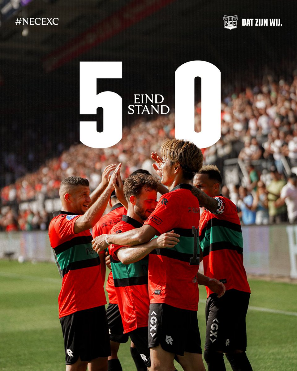 necnijmegen's tweet photo. Eén 𝒕𝒆𝒂𝒎 ❤️💚🖤

#NECEXC 5-0 https://t.co/cXmlmzrIpu