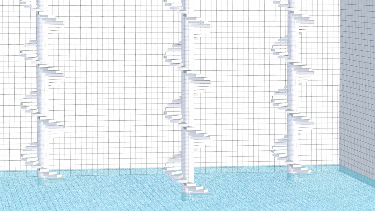 Sodalite_Blue's tweet image. 螺旋階段を増やしてみた。
2枚目はマテリアルプレビューの画像。影がなくなるのもちょっとらしいような。
#b3d
#poolcore