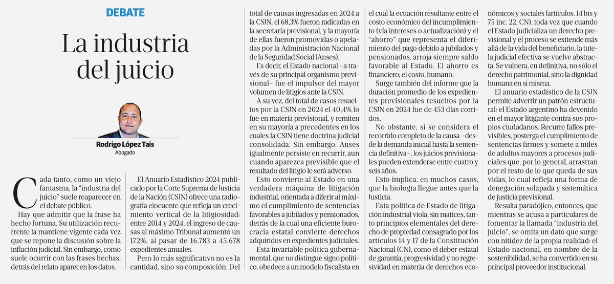 📰 Escribí esta breve opinión en <a href="/LAVOZcomar/">LAVOZcomar</a> a partir de datos del último anuario estadístico de la <a href="/CorteSupremaAR/">Corte Suprema de Justicia de la Nación</a>.

Link 👇🏼
lavoz.com.ar/opinion/la-ind…