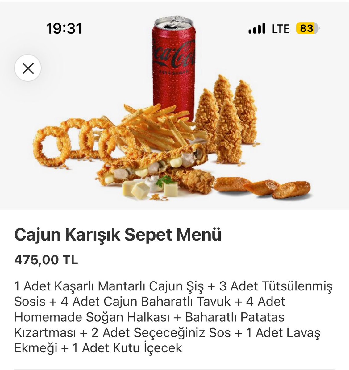 Emaar’ da Cajun Corner karışık sepet menü 270 Tl iken Yemeksepeti’ nde 475 TL bu nasıl bir fark !!! #yemeksepeti #cajuncorner