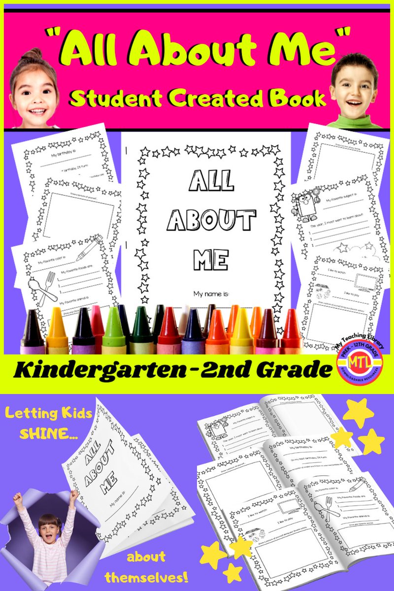 All About Me | Student Created Book 
myteachinglibrary.com/product/all-ab…
This product will let every student SHINE as they create their very own “All About Me” book. #BackToSchool #homeschooling #HomeschoolResources