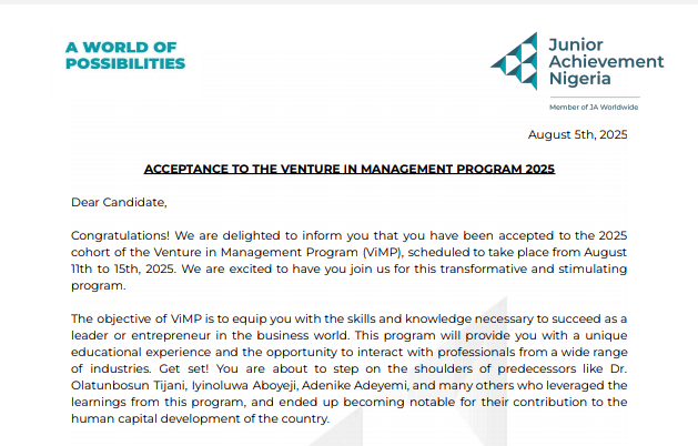 Official_TeeBee's tweet image. I got selected as a participant for the 2025 Venture in Management Program (ViMP)  — a week-long “mini MBA” organized by @JANigeria in the prestigious @LBSNigeria

Got in as one of the 150 successful selections out of over 1,000 applications🥂

Big W

#ViMP2025 #lbs #MBA