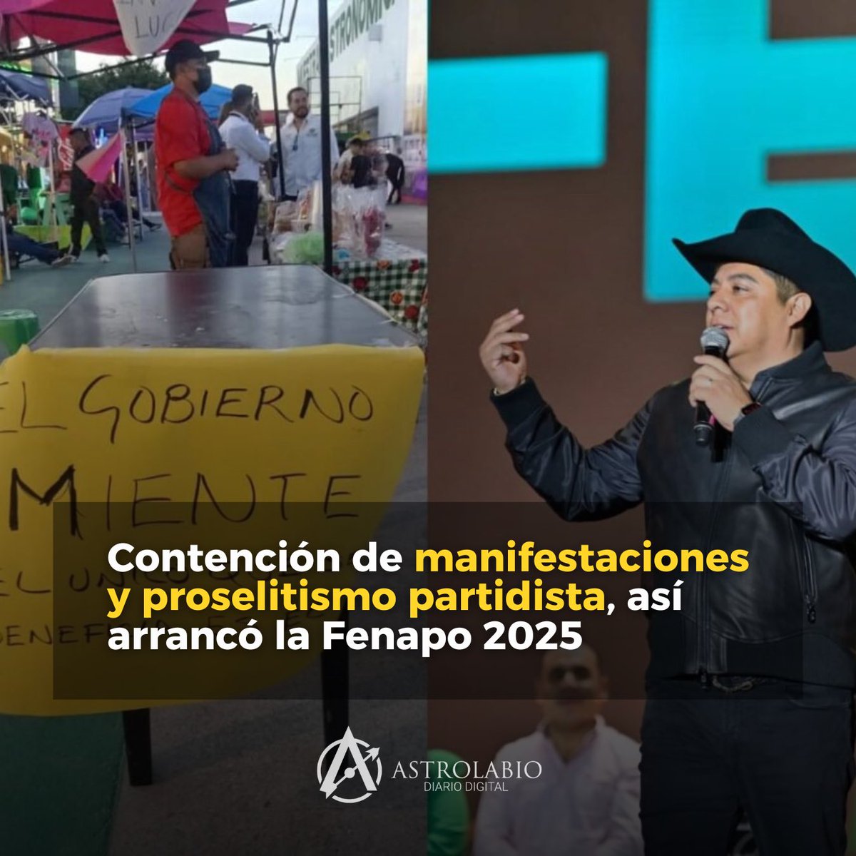 Astrolabio Diario Digital (@astrolabioslp) on Twitter photo ❗️🟢 | Manifestaciones reprimidas, proselitismo del <a href="/pverdeslp/">Partido Verde Ecologista SLP</a> y expectativas de romper récord de aforo, fueron las sorpresa que trajo consigo la inauguración de la Feria Nacional Potosina (<a href="/FenapoOficial/">Feria Nacional Potosina</a>) en su edición 2025 celebrada la noche de esta viernes 8 de agosto.
Previo ❗️🟢 | Manifestaciones reprimidas, proselitismo del <a href="/pverdeslp/">Partido Verde Ecologista SLP</a> y expectativas de romper récord de aforo, fueron las sorpresa que trajo consigo la inauguración de la Feria Nacional Potosina (<a href="/FenapoOficial/">Feria Nacional Potosina</a>) en su edición 2025 celebrada la noche de esta viernes 8 de agosto.
Previo