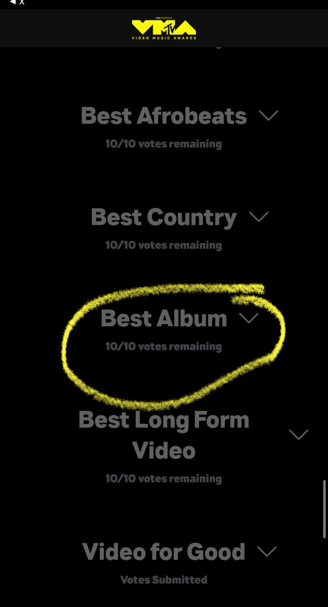 ITS TIME TO VOTE!!! Don’t forget to vote for best album bc is way down in the categories!!! 

mtv.com/event/vma/vote/