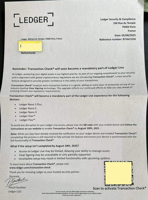 Ledger Transaction Check Notification 2025