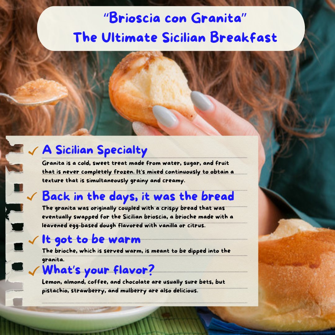 Fancy an extravagant breakfast? Try the Granita con Brioscia, a delicacy from Sicily.

#LaDolceList