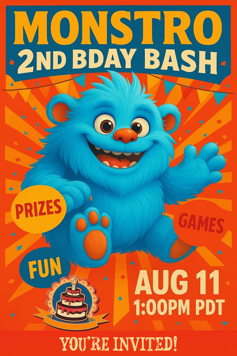 Time Flies!! It's Monstro's 2 Year Bday! 🥳
☑️ Over $2.2M paid out
☑️ 104 consecutive weekly payouts
☑️ Best Community in Web3 

Come celebrate with us - Aug 11th @ 1:00pm PDT 🔥
