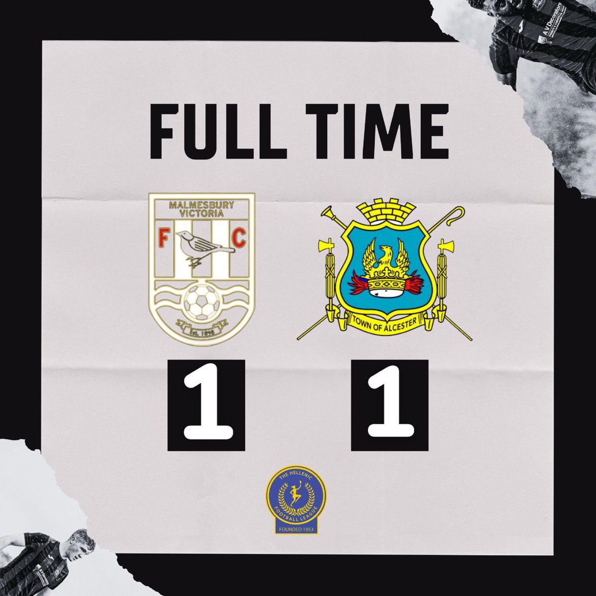 𝗙𝗨𝗟𝗟 𝗧𝗜𝗠𝗘 | Malmesbury Victoria 1 - 1 Alcester Town 

⚽️ Adam Garmson 

The Romans showed resilience to come from behind to get a draw against a top side. 

Best of luck to @MalmsVicsMedia for remainder of the season and thank you for the hospitality

❤️🖤