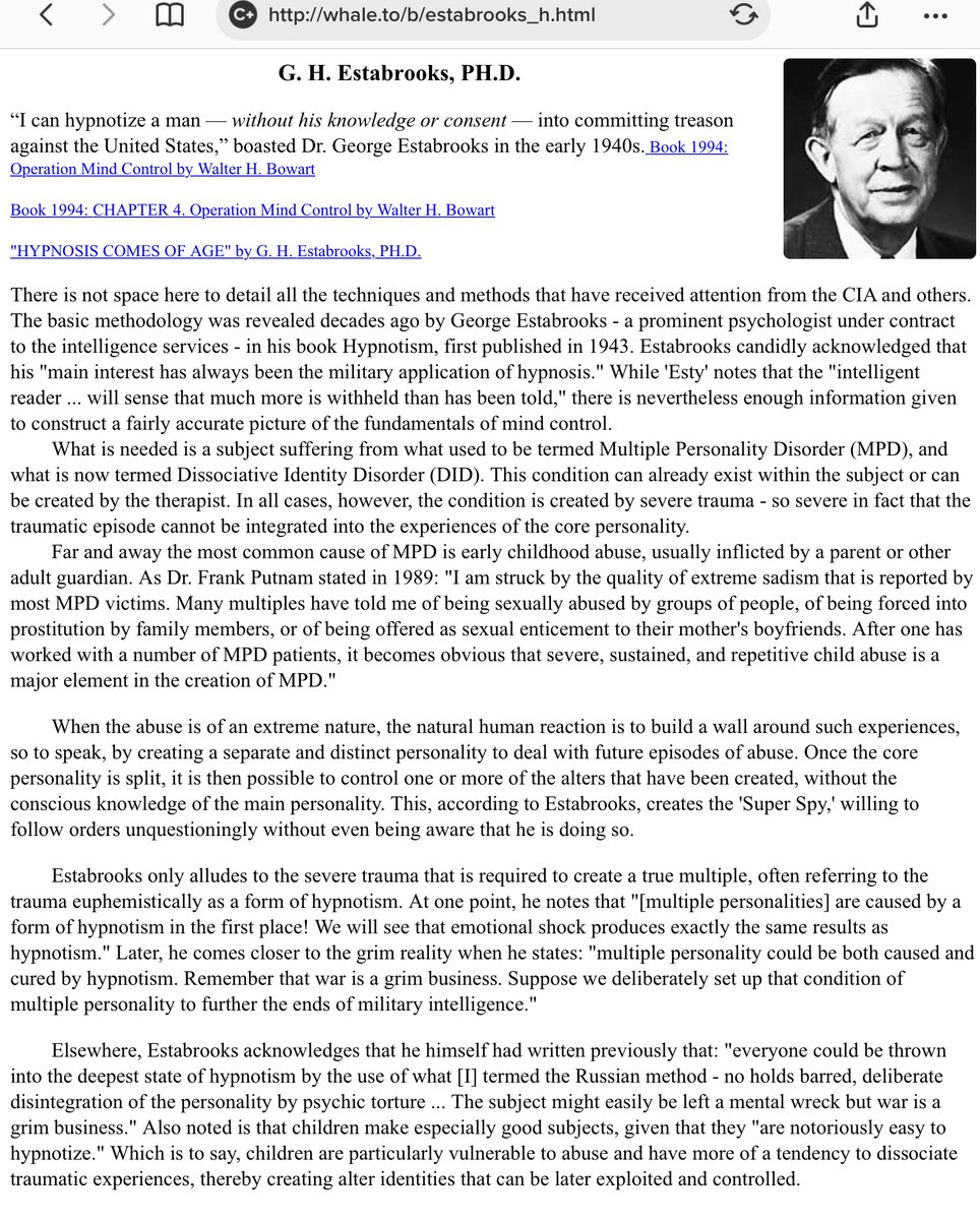 ItsAllATheatre's tweet photo. I can hypnotise a man—without his knowledge or consent—into committing treason against the United States” (Dr George Estabrooks in 1940’s). Main application has been military application. #TargetedIndividuals #MultiplePersonalityDisorder #MPD #Hypnotism #MindControl #MKUltra https://t.co/lB6Nohl2J5