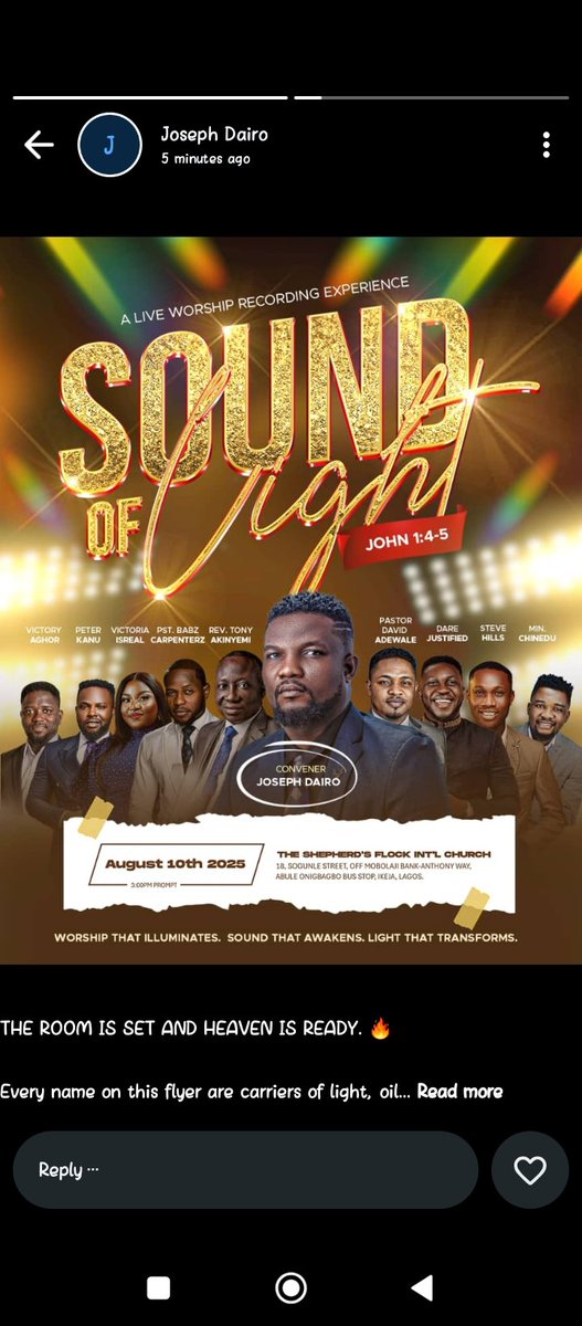 VictoryAghor's tweet photo. If you're in the area join us tomorrow us God's power is made manifest.

#worshipexperience #Worshipleader #worshipper
#jesuslover https://t.co/GaGHFZv6wI