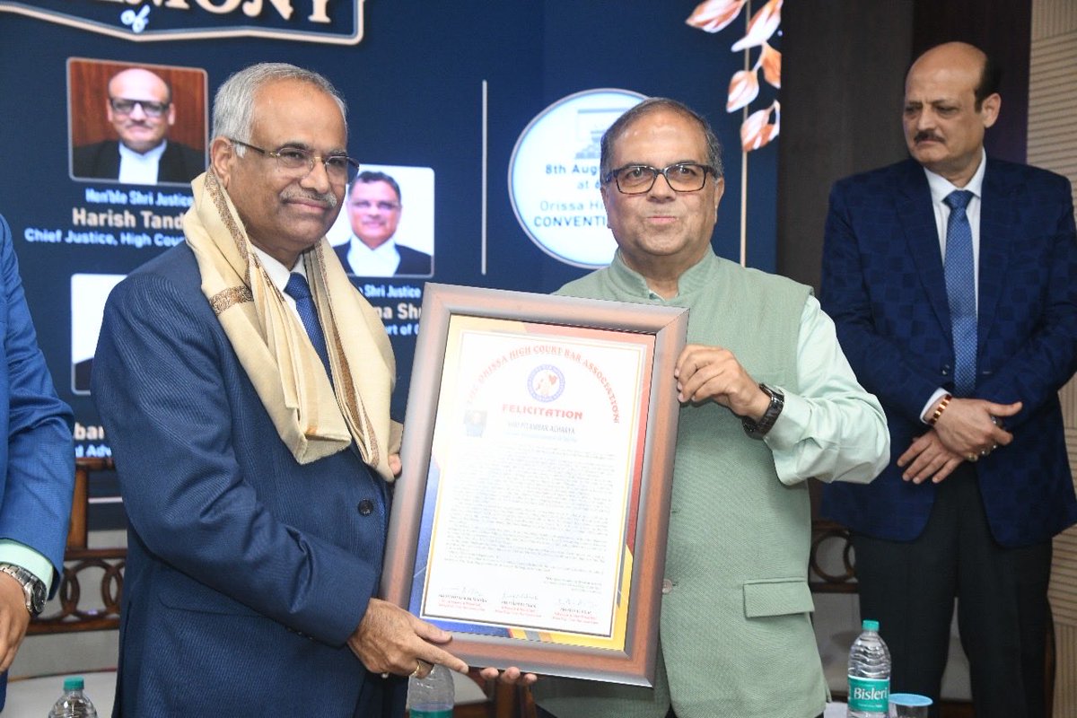 Humbled to be felicitated by the Orissa High Court Bar Association in the august presence of the Hon’ble Chief Justice Sri Harish Tandan, Hon’ble Justice Sri Manas Ranjan Pathak, Hon’ble Sri Justice Dixit Krishna Shripad and other Hon’ble judges and esteemed members of the Bar.