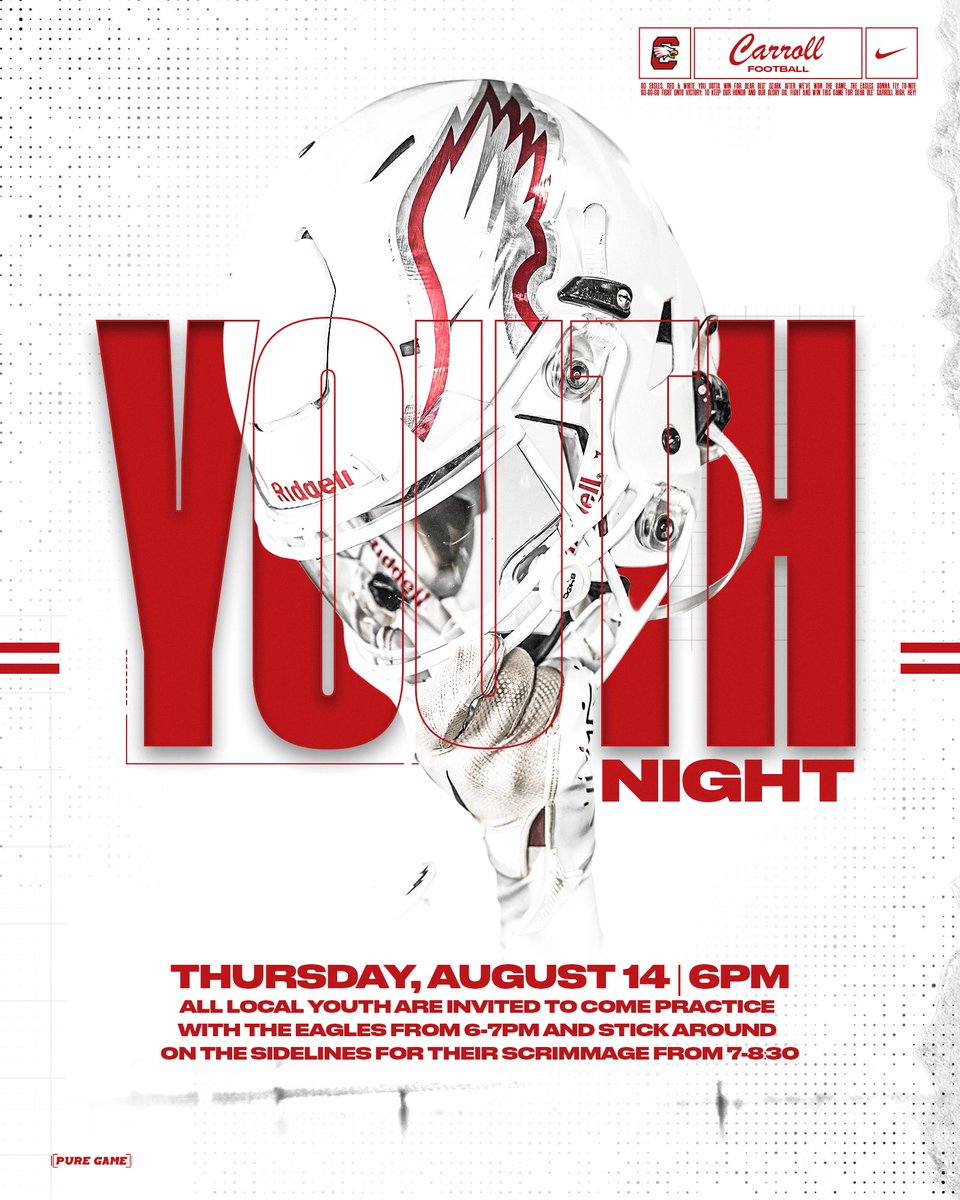 🚨YOUTH NIGHT🚨We would like to invite everyone out this upcoming Thursday for an exciting night! Kids will have the opportunity to join the eagles on the field for some fun and watch our scrimmage. We hope you can join us! #ComeAndC🦅