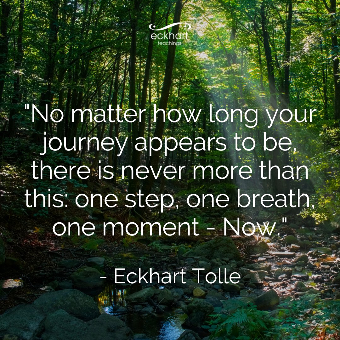 EckhartTolle's tweet image. &quot;No matter how long your journey appears to be, there is never more than this: one step, one breath, one moment - Now.&quot; - Eckhart Tolle