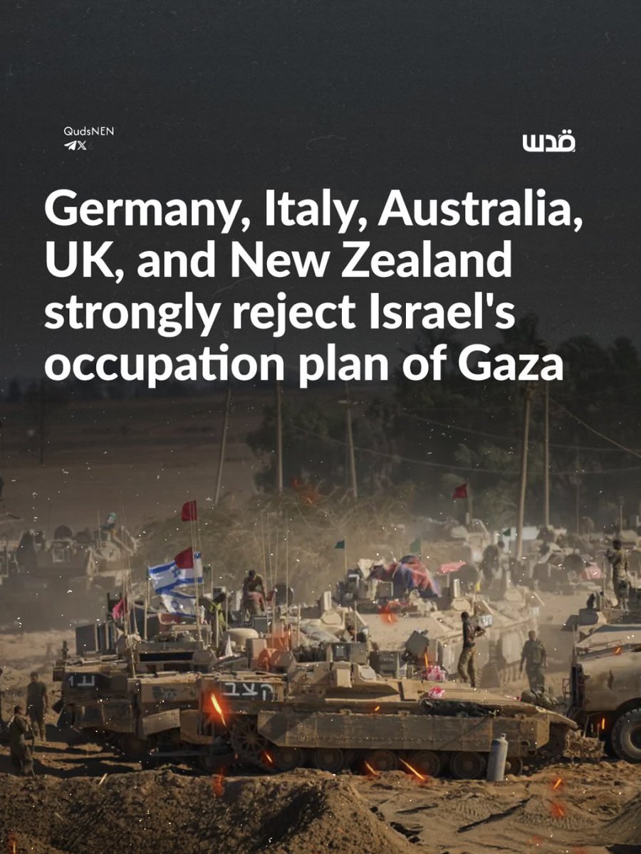 In a joint statement, the foreign ministers of Australia, Germany, Italy, New Zealand, and the United Kingdom strongly condemned Israel’s decision to occupy Gaza City, warning that the move would exacerbate the already dire humanitarian crisis, endanger the lives of hostages, and