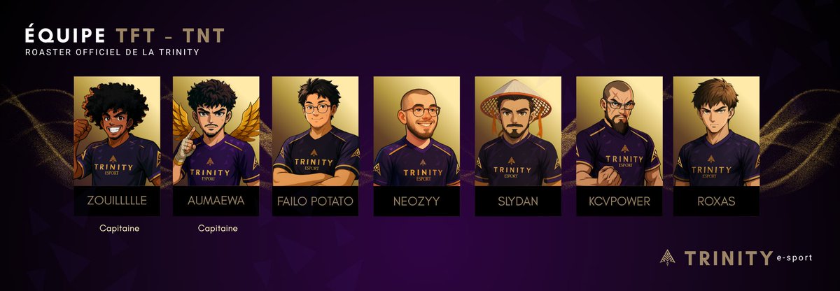 TRINITY e-sport dévoile son roster Teamfight Tactics pour cette saison 
Une équipe soudée, talentueuse et déterminée à dominer la scène 🏆
Objectif : viser le sommet et porter haut nos couleurs 🟣🟠
#TFT #Esport #trinity