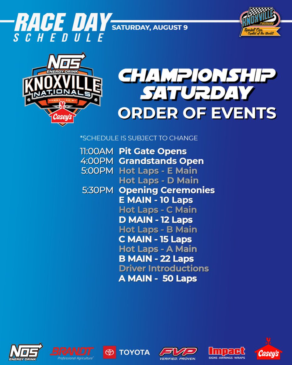 🚨 UPDATE 🚨
 Hot Laps have been pushed up to  5:00 PM