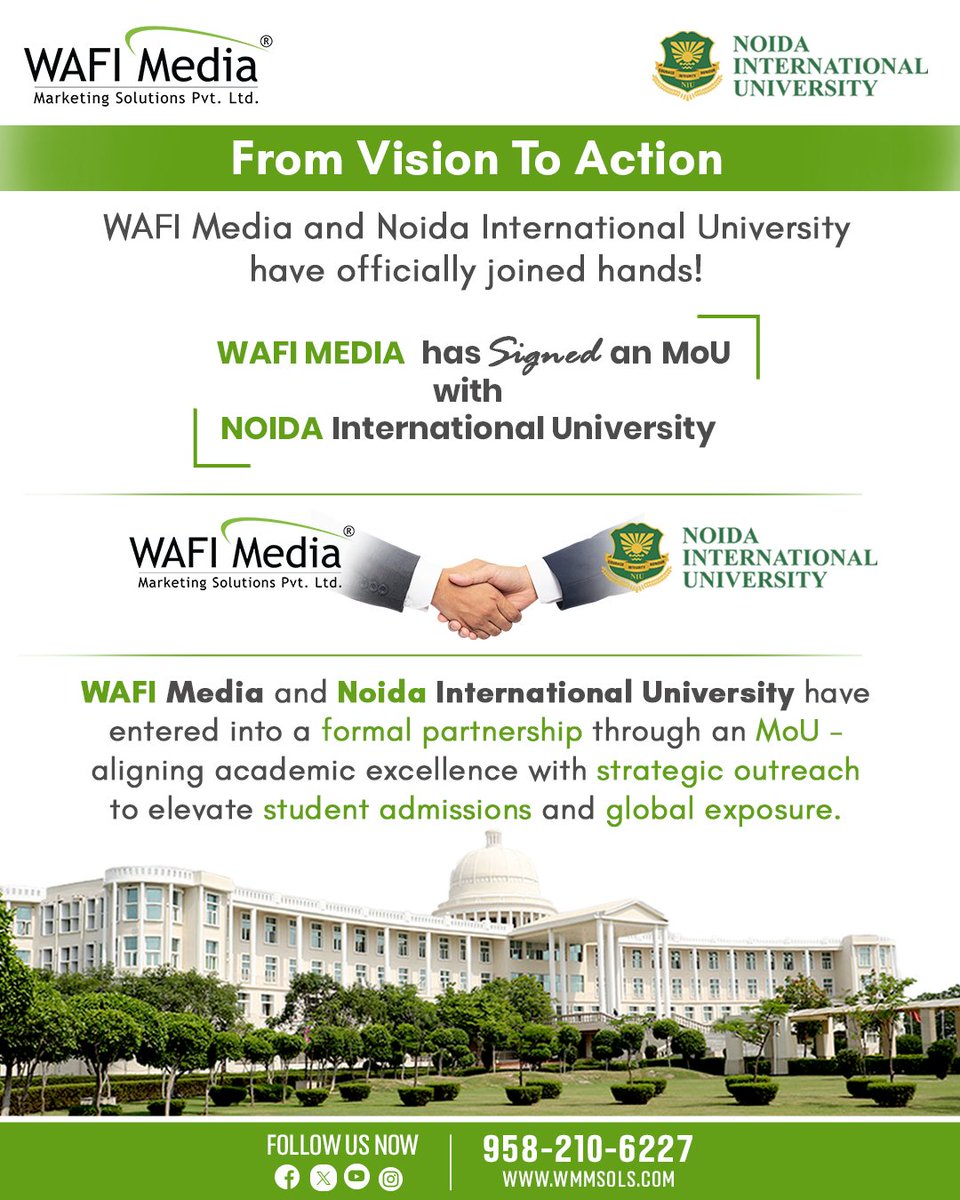 From Vision to Action: WAFI Media &amp; Noida International University Forge a Strategic Partnership!

#WAFIMedia #NIU #Partnership #HigherEducation #GlobalExposure #StudentSuccess #MoU