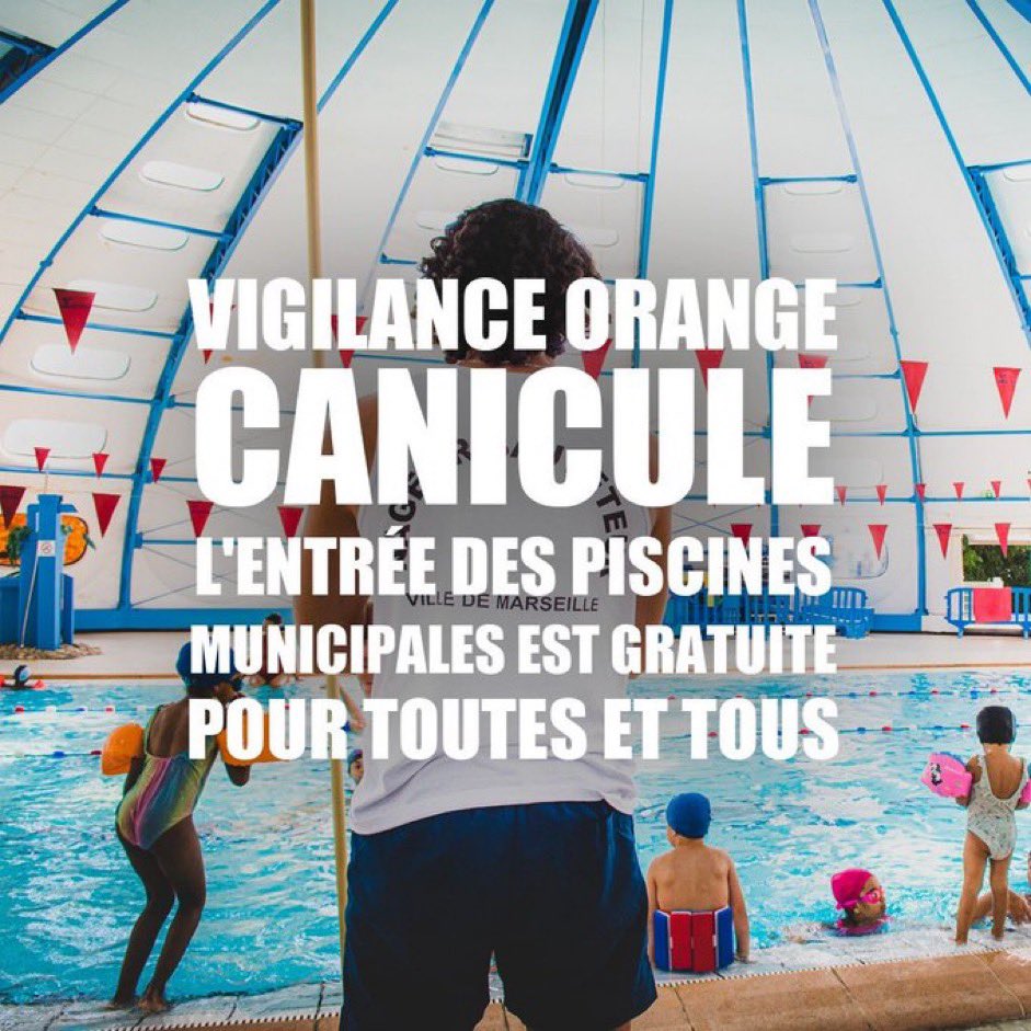 Piscines municipales gratuites pour toutes et tous, parcs et jardins municipaux ouverts en nocturne jusqu'à 21h... 

Retrouvez toutes les actions menées au service des Marseillaises et des Marseillais en cette période fortes chaleurs ⤵︎
marseille.fr/canicule