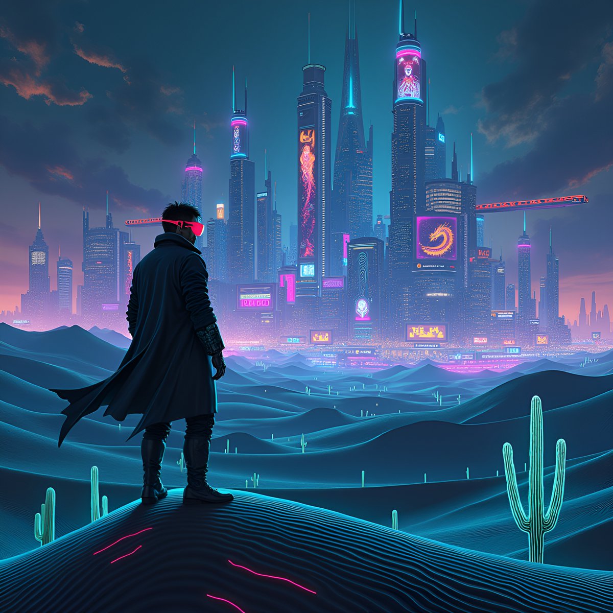 PromptSin's tweet image. Living in the future like... Ready to hack the metropolis? 🚀🌆 #CyberVibes #NeonNights
