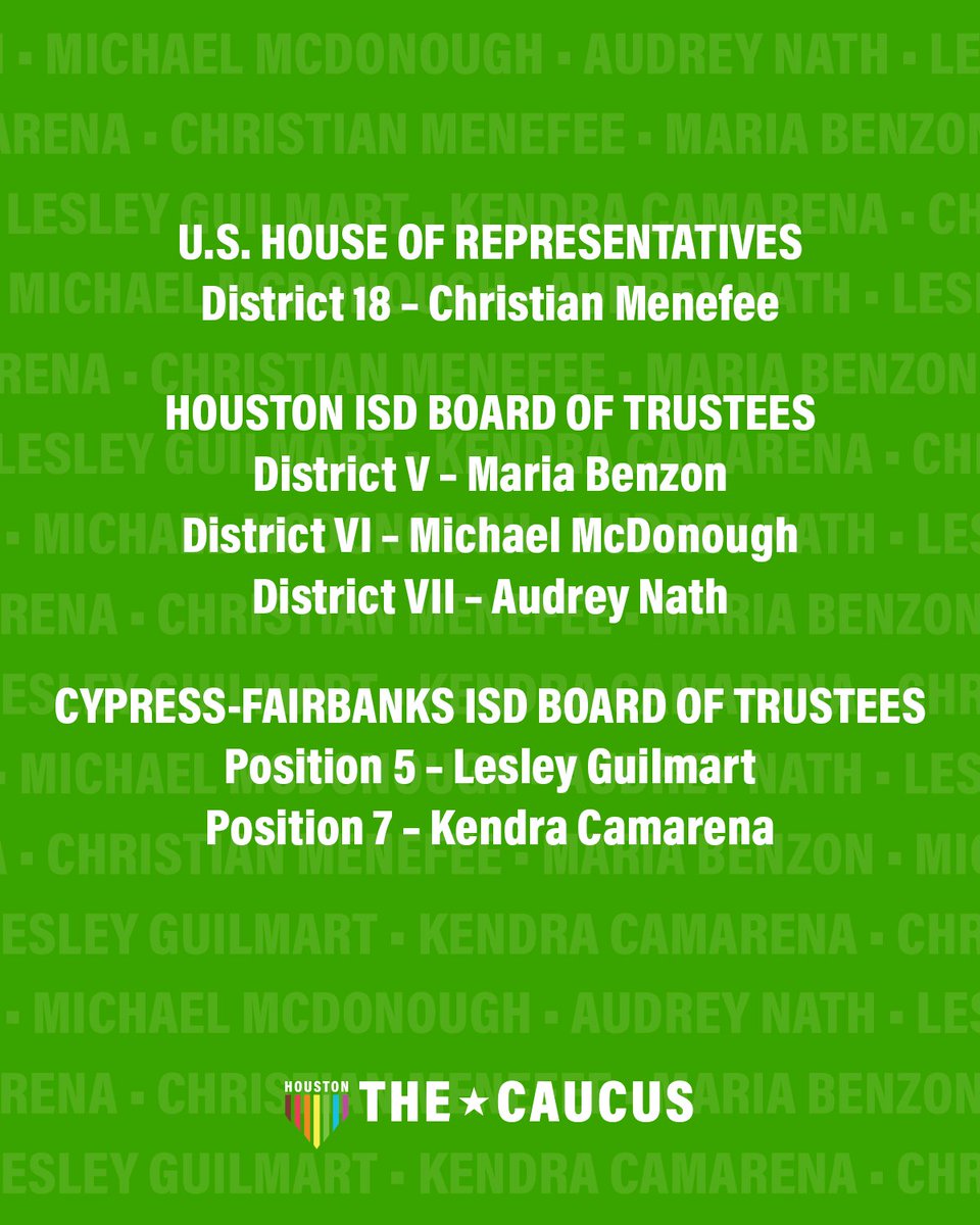 🚨 VOTE THE CAUCUS CARD 🚨 

Congratulations to our newly endorsed candidate ✅ for the 2025 Uniform Election! 🗳️
Printable versions of the card will be available soon on our PAC website.

Equality? Seek it. Discrimination? End it.

#TheCaucus #LGBTQ #ProEquality