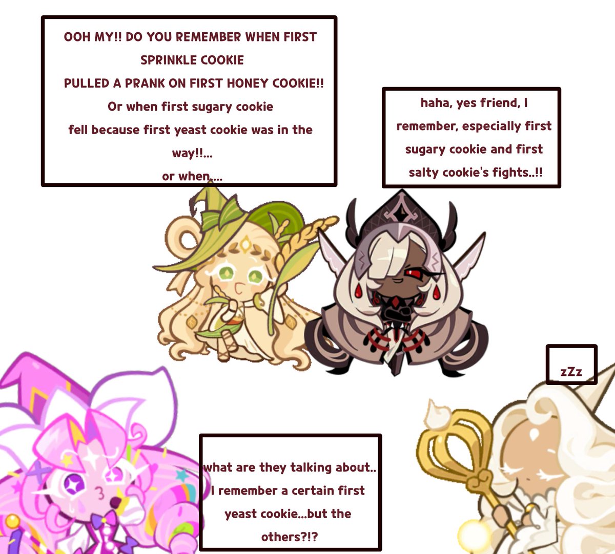 headcanon number 2:
out of all the first cookies, first grain cookie remembers the most things, followed by first choco cookie