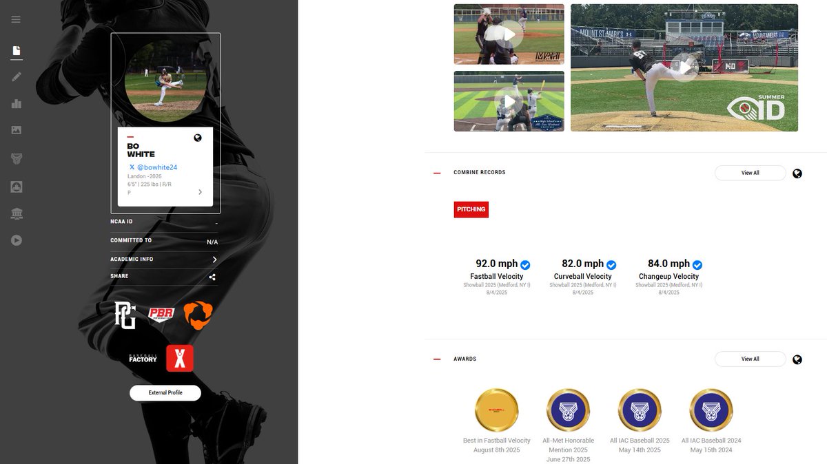 ShowBallCamps's tweet image. @BoWhite24 
💥FB Velo: 92 mph 
📕GPA: 3.7
📗SAT: 1330
@LandonVBaseball @MARedSox @SShoreCrawfish  
app.virtualcombine.com/profile/34121c…