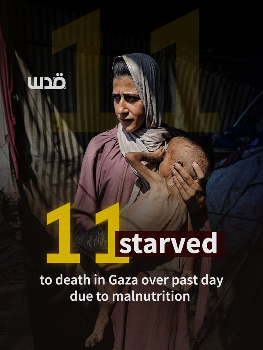 Rumah Sakit Gaza telah mencatat 11 kematian dalam 24 jam terakhir akibat kelaparan dan kekurangan gizi, sehingga jumlah total kematian menjadi 212, termasuk 98 anak-anak, menurut Kementerian Kesehatan.

#Gaza #GazaGenocide #GazaStarving #GazaUnderAttack #FreePalestine