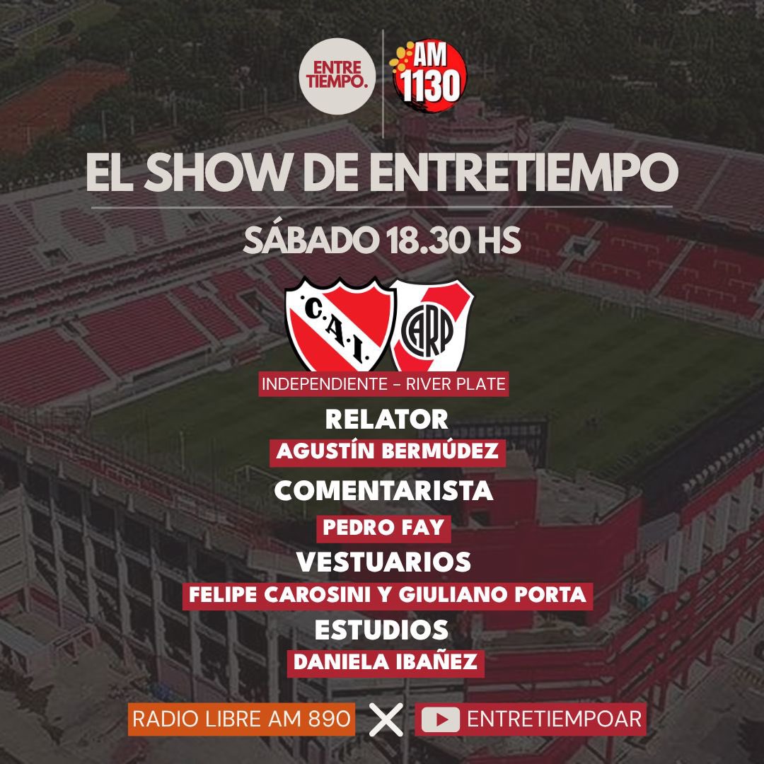 🎙️ 𝐇𝐎𝐘 𝐇𝐀𝐘 𝐒𝐇𝐎𝐖 𝐃𝐄 𝐄𝐍𝐓𝐑𝐄𝐓𝐈𝐄𝐌𝐏𝐎 

📅 Luego de #Boca 🆚 #Racing, seguimos con la transmisión de #Independiente 🆚 #River.

🔥 Porque un partido no se vive igual si no lo vivís con nosotros…  ¡Préndete a <a href="/entretiempoar/">EntreTiempo 🎙️⚽️</a>! 🔴 youtube.com/live/vin8LqMrK…
