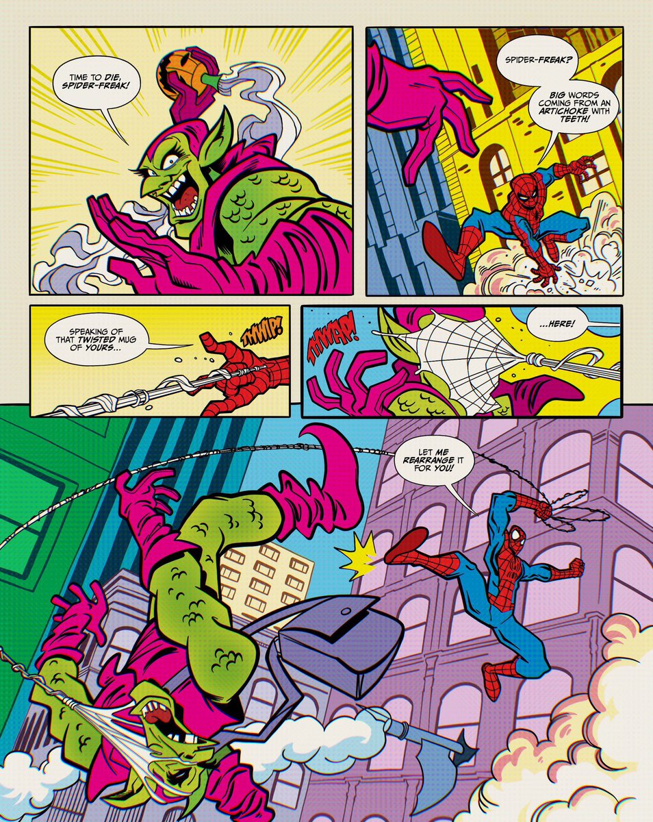 One-page action scene of Spidey kicking into action against Green Goblin! (2022) #SpiderMan #Marvel