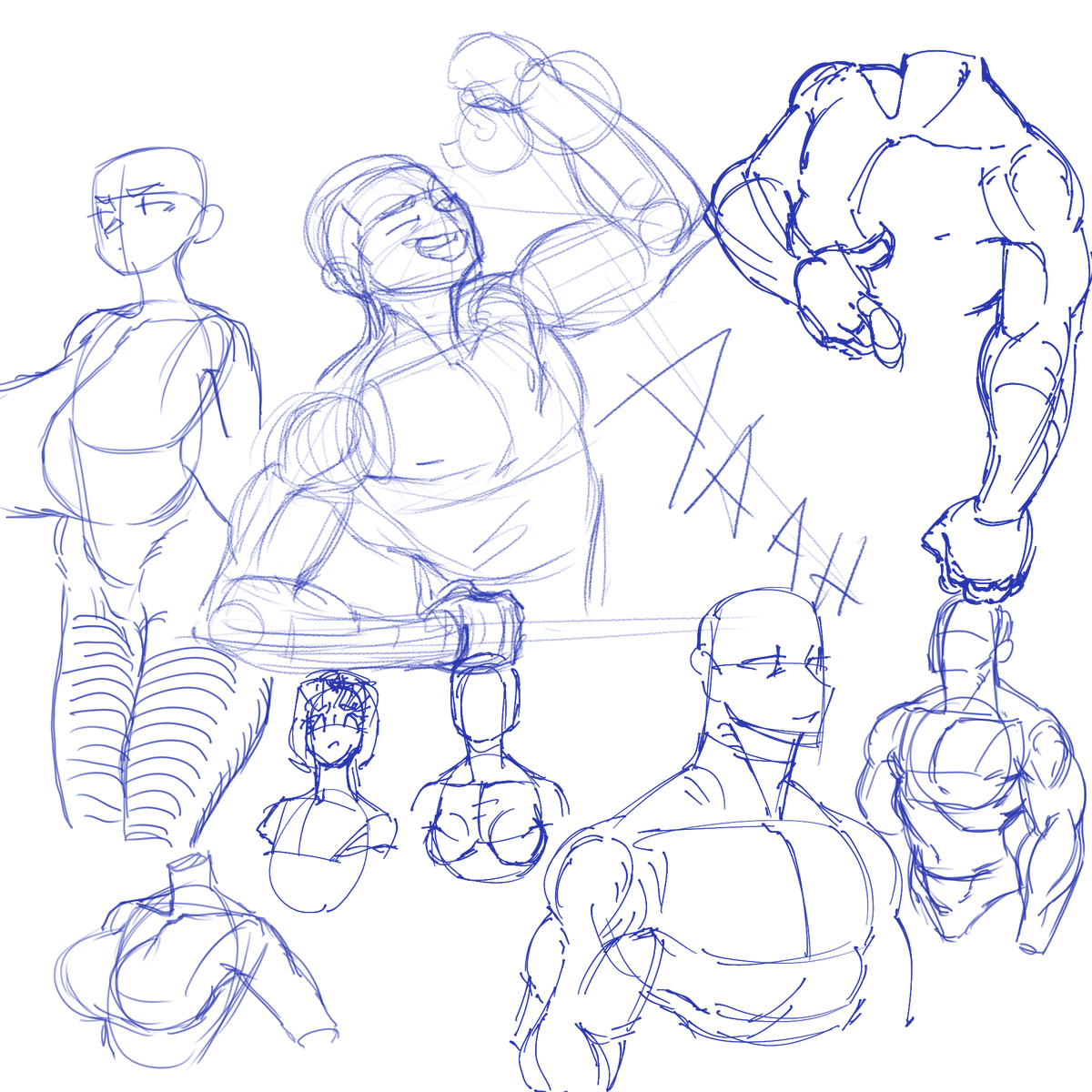 DuckedHead's tweet photo. Arm study dump — trying to nail foreshortening and muscle weight. Which area needs the most correction: Anatomy/Foreshortening.  Pick one and say what to fix. #AnatomyStudy #ArmStudy #MuscleStudy #Foreshortening #FigureStudy #ArtCrit #FeedbackWanted https://t.co/YZvPQ66a2N