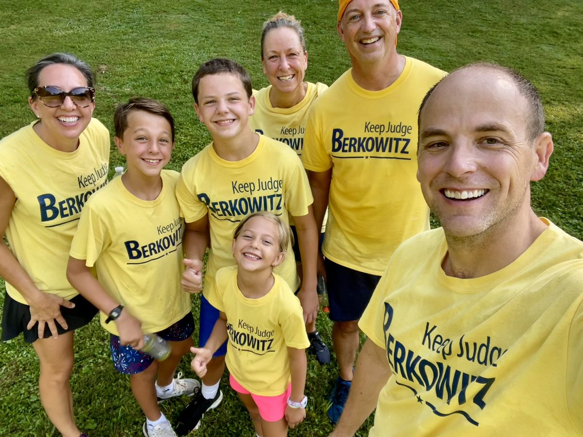 Before &amp; after running the #newtown5k 👟 still smiling 😀 just a little sweatier! Very proud of our whole team! Great way to start the day &amp; we got it done before it gets really 🥵 out there! #TeamBerkowitz #KeepJudgeBerkowitz