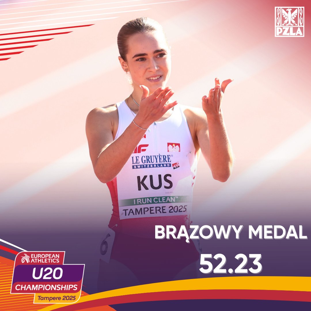 PZLANews's tweet photo. 🥉 𝗠𝗘𝗗𝗔𝗟 ❗️
#Tampere2025 🇫🇮:
bieg na 400 metrów
🥉 Anastazja Kuś 52.23

@GrupaORLEN https://t.co/xwy6TVqXIE