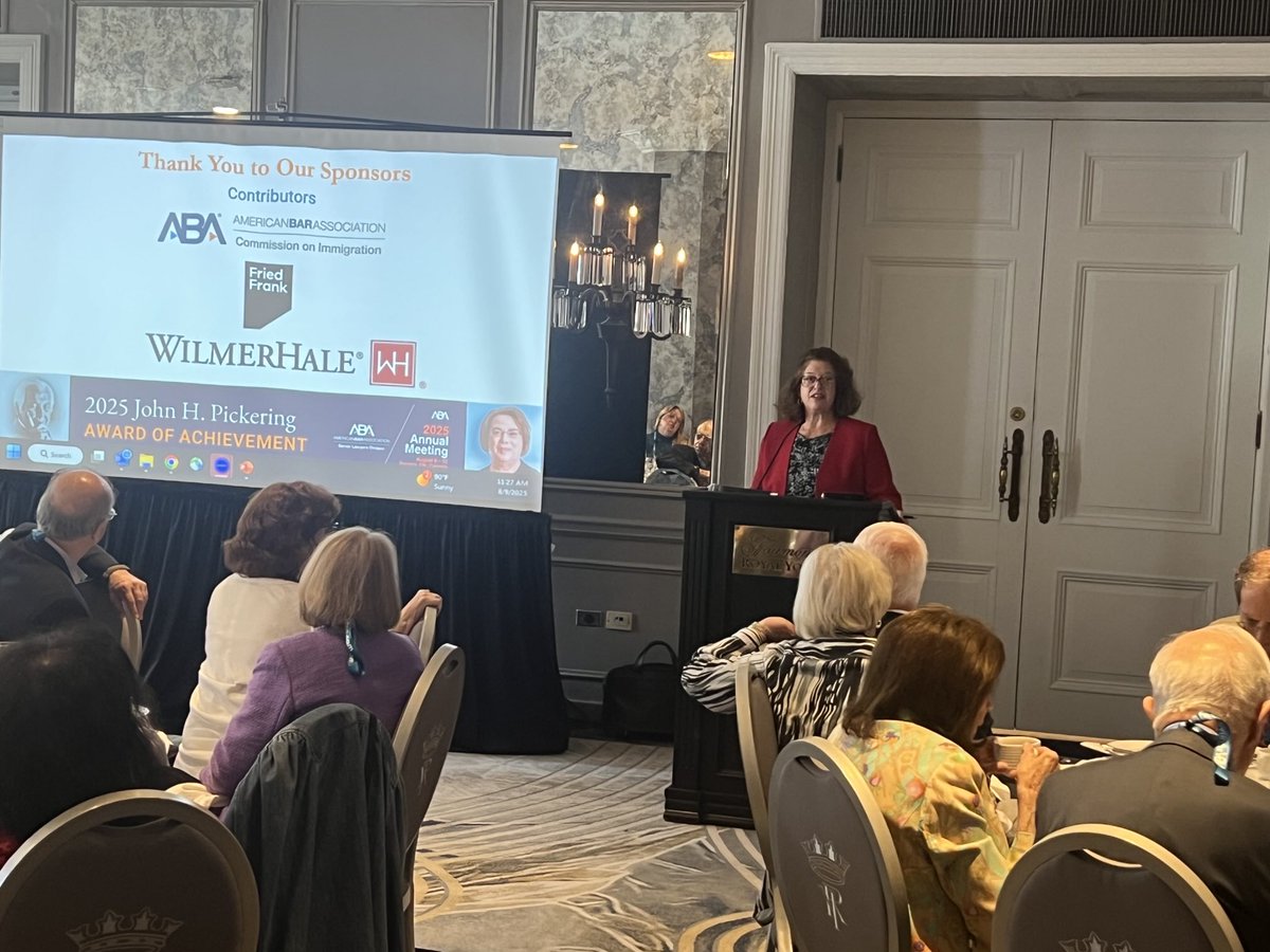 Congratulations to Karen Grisez for her 2025 John H. Pickering Award recognizing her decades of pro bono service and selfless advocacy for vulnerable communities. Thank you for inspiring all of us Karen!! ⁦<a href="/ABAGrassroots/">ABA insideWashington</a>⁩ ⁦<a href="/ABA_Immigration/">ABA Immigration</a>⁩ ⁦<a href="/ABAPubInterest/">ABA Center for Public Interest Law</a>⁩