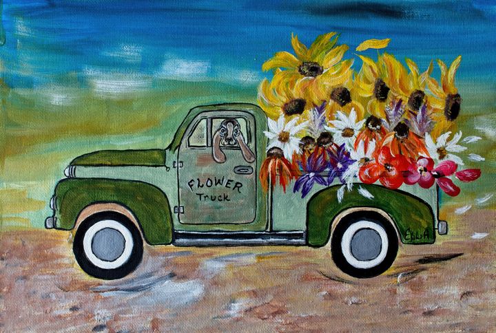 Dickeykella's tweet photo. Art of the Day: "Flower Truck". Buy at: https://t.co/cIv432lBF6 https://t.co/4XJX0IeLcB