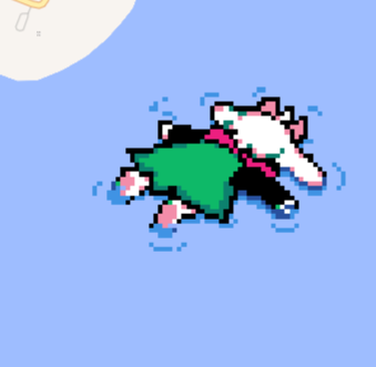 PurpleNeonKeith's tweet photo. @baconeggndee ralsei laying dead in the water of jersey https://t.co/hqjMkH7gm9