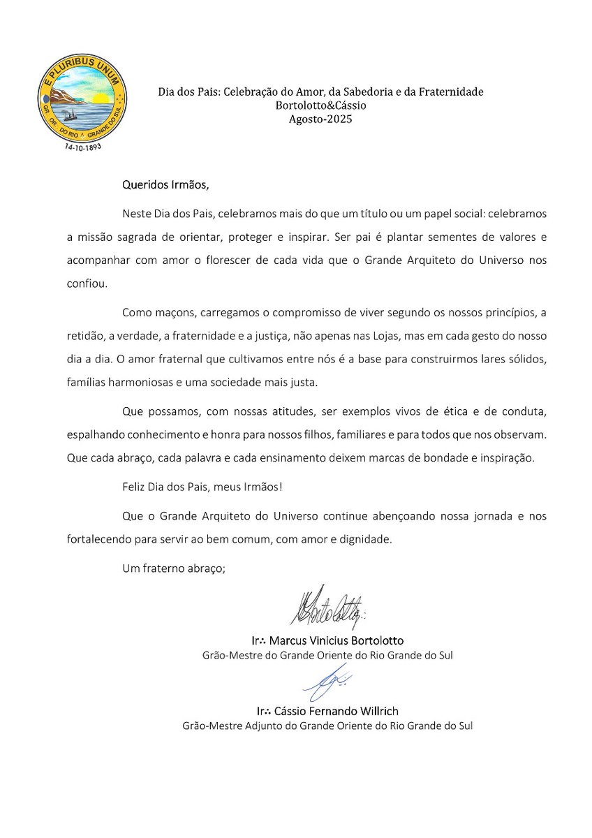 gorgs_comab's tweet photo. Dia dos Pais: Celebração do Amor, da Sabedoria e da Fraternidade.

Grão-Mestre Marcus Vinicius Bortolotto

Grão-Mestre Adjunto Cássio Fernando Willrich https://t.co/pe9IWa9d3v