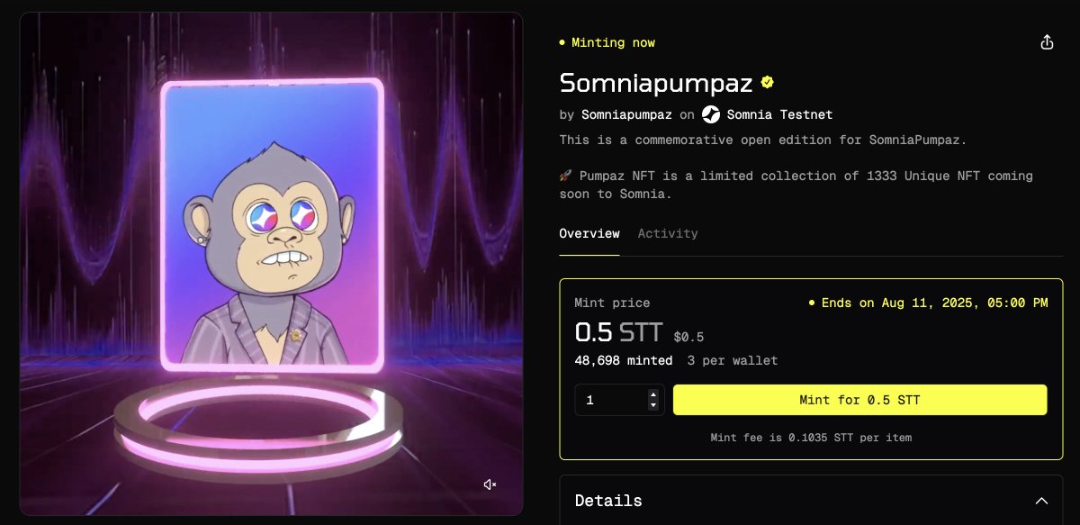 CHEWBACCA (@chewie1st) on Twitter photo Dostlar Selam. 👋
Sonmia tarafında 0.5 STT'ye <a href="/SomniaPumpaz/">SomniaPumpaz</a> NFT'si ni mintlemeyi unutmayın.
🔗rarible.fun/somniatestnet/…
Ağ içerisinde aktifliğinizi koruyun derim, bu yüzden önemli.
Gelişmeler için takipte kalın.. Dostlar Selam. 👋
Sonmia tarafında 0.5 STT'ye <a href="/SomniaPumpaz/">SomniaPumpaz</a> NFT'si ni mintlemeyi unutmayın.
🔗rarible.fun/somniatestnet/…
Ağ içerisinde aktifliğinizi koruyun derim, bu yüzden önemli.
Gelişmeler için takipte kalın..