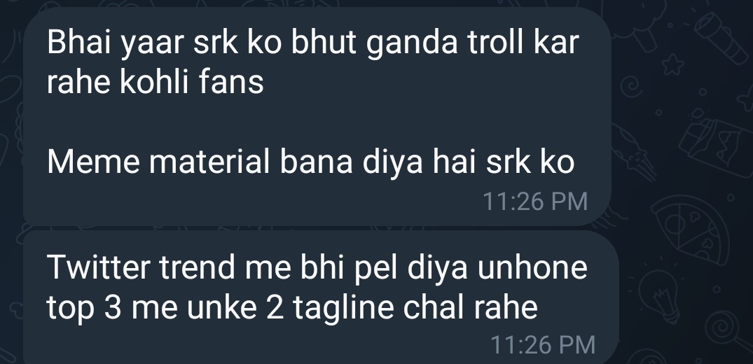 KohliPagluu's tweet photo. My srk friend condition right now he messaged me on telegram 😭😭😭

SRK KA BAAP DHOBI 
WORLDWIDE JOKER HAKLA 
PAKISTANI AGENT SAROOK https://t.co/VmMmvLV9x8