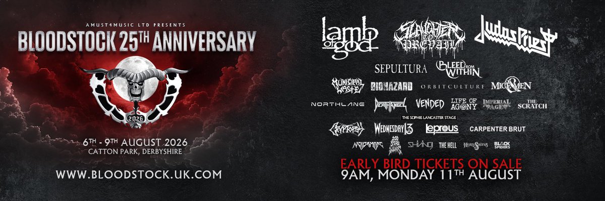 Coming back to @bloodstockopenair in the UK in 2026. Looking forward to playing this fun festival with a bunch a KILLER bands and celebrating 25 years of Bloodstock!!!