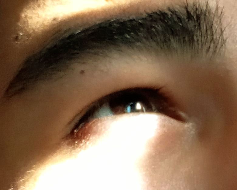 *Viendo mis ojos.*
Seeing my eyes. 

*¿Sabrías decirme de el de soy?*
Could you tell me what I am?