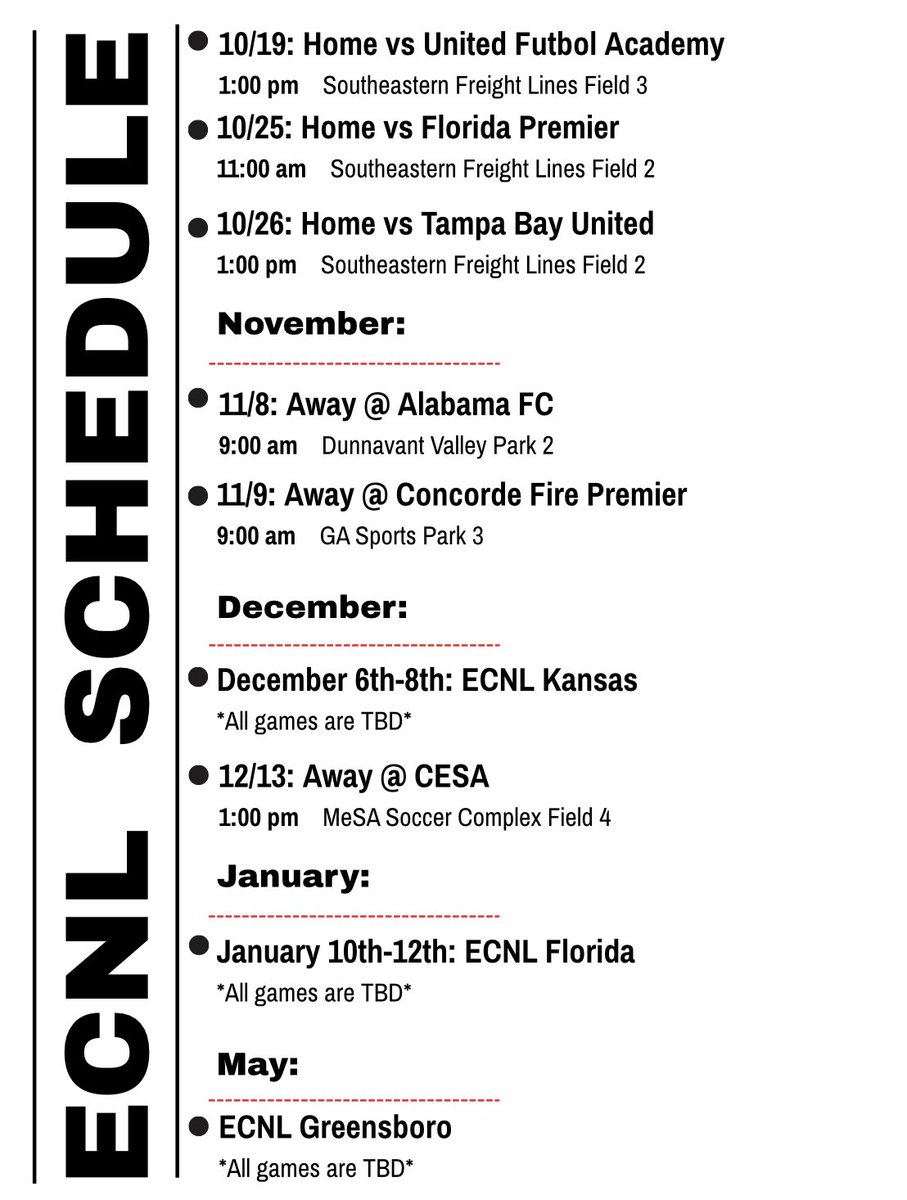 2025-2026 ECNL Season Schedule Drop⬇️ Can’t wait to get out on the field with my team! <a href="/SCUnited_FC/">SC United FC</a> <a href="/TannerOsborne27/">Tanner Osborne</a> <a href="/tikitakaklu/">Tomasz Kluszczynski 🇵🇱/🇺🇸</a> <a href="/ECNLgirls/">ECNL Girls</a> <a href="/ECNLSoutheast/">ECNL Southeast Girls</a> <a href="/ImCollegeSoccer/">College Soccer Truth ™</a> <a href="/ImYouthSoccer/">ECNL/GA/Recruiting/College Soccer</a>