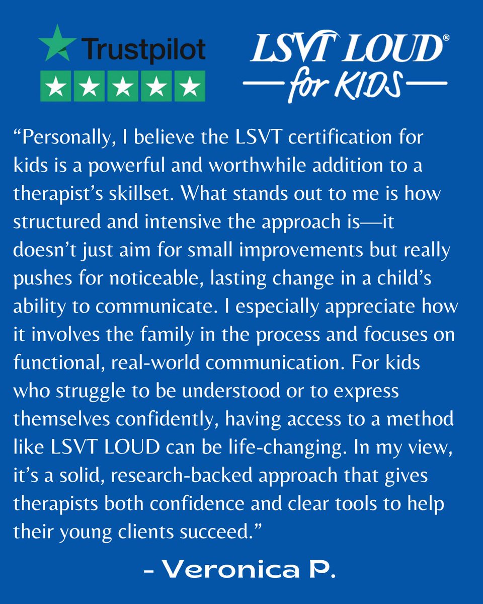 Getting reviews like this is why we do what we do. ✨ This wonderful Trustpilot review for our LSVT LOUD for KIDS online course highlights the real-world difference our training makes for children and families. 🗣️❤️ 
#LSVTLOUD #SpeechTherapy #PediatricSLP #ProfessionalDevelopment