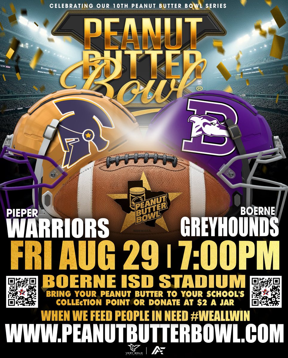 Pieper Football (@footballpieper) on Twitter photo Hey everyone! We are proud to partner with peanut butter bowl again this year for our game against Boerne! We are competing to donate the most jars of peanut butter and help families in need! Remember when we feed those in need #weallwin <a href="/VeryBold/">Steve Teel</a> <a href="/PeanutButterBwl/">Peanut Butter Bowl</a> Hey everyone! We are proud to partner with peanut butter bowl again this year for our game against Boerne! We are competing to donate the most jars of peanut butter and help families in need! Remember when we feed those in need #weallwin <a href="/VeryBold/">Steve Teel</a> <a href="/PeanutButterBwl/">Peanut Butter Bowl</a>