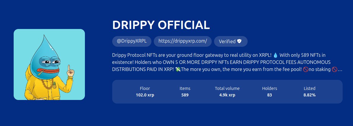 Tesbert (@tesbert024) on Twitter photo Drippy floor is 102.
This one is a sleeper...
Hooks are not even live yet...
<a href="/DrippyXRPL/">🪝DRIPPY OFFICIAL🪝🛠 #XRPL #Xahau</a> Drippy floor is 102.
This one is a sleeper...
Hooks are not even live yet...
<a href="/DrippyXRPL/">🪝DRIPPY OFFICIAL🪝🛠 #XRPL #Xahau</a>