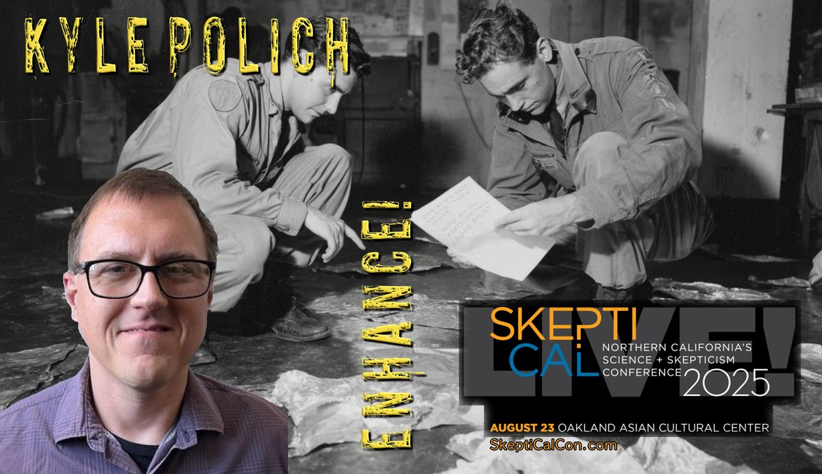 SkeptiCalCon's tweet image. "Enhance!", commands Blade Runner's Deckard as the computer zooms into a photo revealing unseen clarity. @Dataskeptic Kyle Polich references sci-fi and the Roswell incident at the 2025 #SkeptiCal Conference, live in Oakland on Aug. 23.
Tickets and info at skepticalcon.com