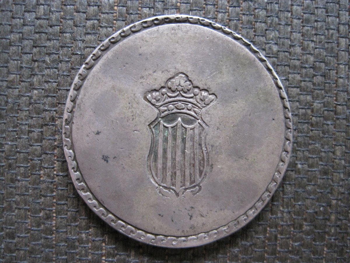 dracma76's tweet image. La #moneda del día  5 pesetas guerra de Independencia a nombre de Fernado VII.
Año: 1809.
Ceca: Tarragona.
Peso: 26,47g.
Diámetro: 40mm.
Anverso: 5. PS FER· VII· 1809·.
Reverso: Anepígrafa, Escudo de Tarragona. #numismatics #monedas #Coins #numismatica #Silvercoins #Napoleone