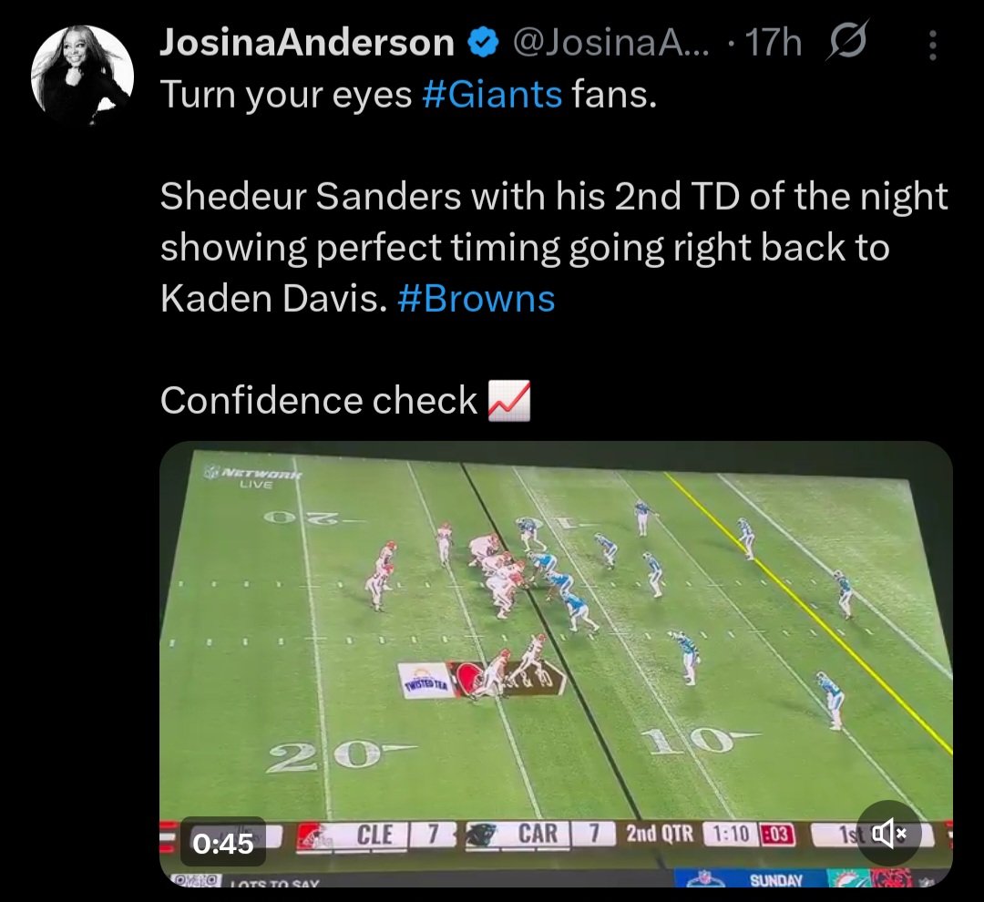 ThisIsNotZain's tweet image. Shedeur tweets vs Dart tweets

Josina Anderson is a joke